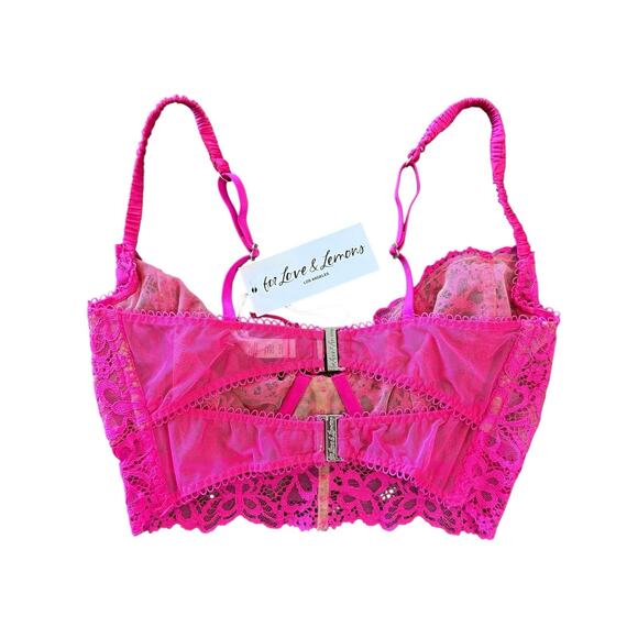 NWT For Love & Lemons Hot Pink Butterfly Lace Mesh Underwire Bra Women’s 34D NEW - Picture 6 of 16